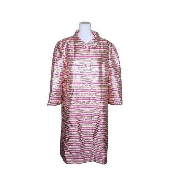 Vintage 60s Mod Coat Womens Size L Pink Gold Metallic Stripe - Picture 1 of 7